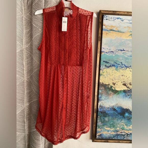 Vanessa Virginia Anthropologie Top Womens Sz Small Red Polka Dot Stretchy Tunic - Picture 3 of 16